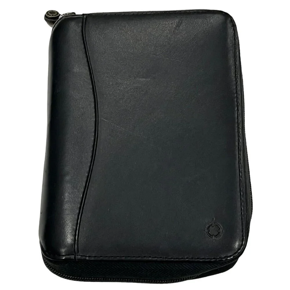 Franklin Covey Vintage Black Leather Full Zip Around Planner Organizer Compact S